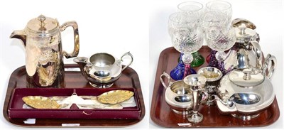 Lot 243 - A small silver spill vase and two handled vase; plated wares; cased berry spoons; and six cut glass