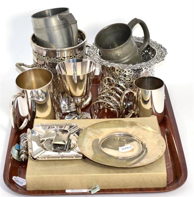 Lot 244 - A silver tray; a silver scent bottle; a silver match box holder and a group of silver plate