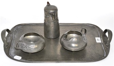 Lot 248 - A Liberty & Co pewter twin-handled tray, stamped ENGLISH PEWTER MADE BY LIBERTY & CO 043, 49cm...