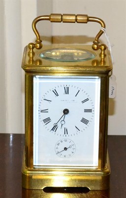 Lot 286 - A brass alarm carriage timepiece, circa 1900