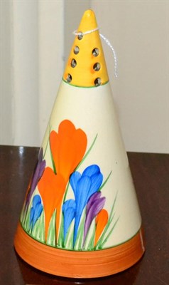 Lot 288 - A Clarice Cliff Bizarre ware Crocus pattern sifter of conical form