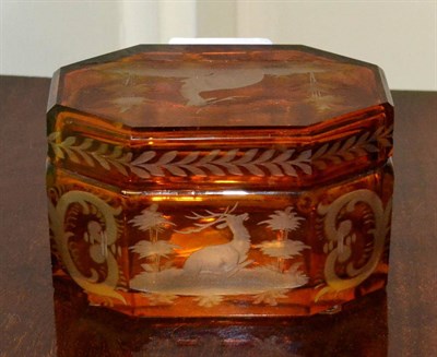 Lot 290 - Bohemian amber glass casket and a Dresden figure (2)