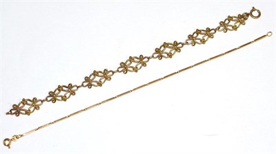 Lot 293 - A 9 carat gold fancy link bracelet, length 19cm and a 9 carat gold bar link bracelet, length...