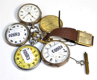 Lot 306 - Three silver pocket watches military pocket watch signed Jaeger le Coultre, case stamped GSTP, gold