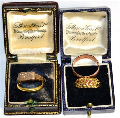 Lot 322 - A 22 carat gold band ring, finger size N; a soldered 22 carat gold signet ring (22 carat gold...