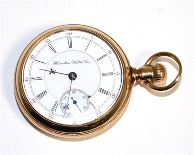 Lot 340 - A gold plated open faced pocket watch, signed Hamilton Watch Co