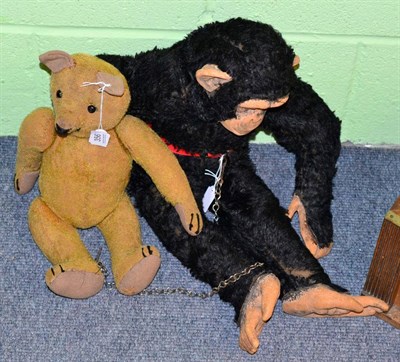 Lot 356 - A Deans Rag Book Monkey, with rubber face, hands and feet; and a circa 1920s jointed Teddy bear (2)