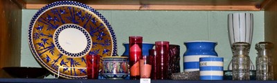 Lot 358 - Ceramics and glass including Coalport blue and gold circular tray, Cornish ware, Cranberry...