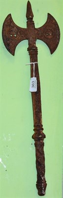 Lot 363 - A Victorian cast iron ceremonial double headed axe in the 15th century style