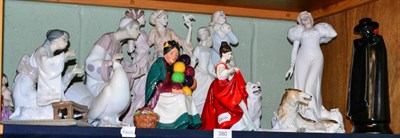 Lot 380 - A quantity of figures including Royal Doulton, Lladro, Wedgwood, Capodimonte, etc and a Russian...