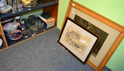 Lot 382 - Maling ware, glass jelly mould, engraving, coins, books and a pencil sketch signed W Driffield 1889