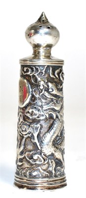 Lot 396 - A Chinese export silver pepperette decorated with dragons