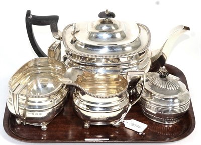 Lot 430 - A Georgian style silver three piece teaset, by James Dixon & Sons, Sheffield, 1931; together...