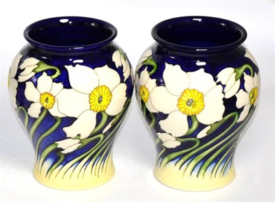 Lot 441 - A pair of modern Moorcroft pottery vases by Kerry Goodwin, 44/75 and 68/75, with painted and...