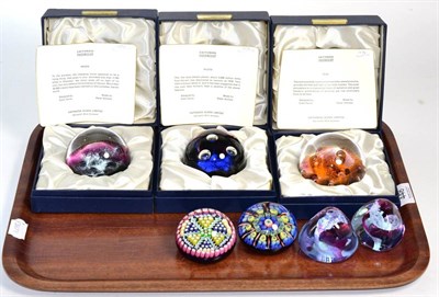 Lot 448 - Three limited edition cased Caithness paperweights with certificates, two Perthshire...