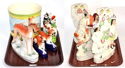 Lot 464 - Staffordshire greyhound; a pair of Staffordshire greyhounds; jardiniere etc