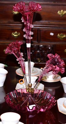 Lot 496 - A Victorian cranberry epergne