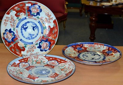 Lot 499 - Three Japanese Imari chargers