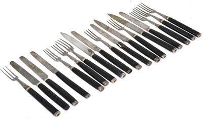 Lot 524 - A composite part set of 18th century French steel and ebony fruit knives and forks, various...