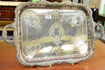 Lot 526 - A silver plated twin-handled tray