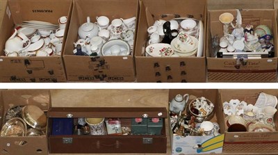 Lot 1001 - Eight boxes and a car trunk containing various household decorative ceramics including Japanese...