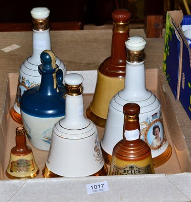 Lot 1017 - Six Bells decanters (two empty) and Lambs Navy Rum flagon