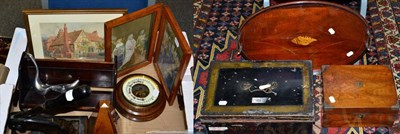 Lot 1020 - Sundry items including writing slope, book trough, metronome, barometer, deed box, Edwardian...