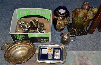 Lot 1026 - An assortment of silver plate and a plaster figure group