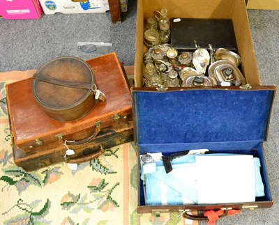 Lot 1035 - A Viners of Sheffield four-piece silver plated teaset with a silver plate desk stand, two cruet...