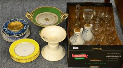 Lot 1037 - G Rushbrooke (Smithfield Ltd) ham stand, six Minton plates with yellow border, glass etc