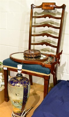 Lot 1040 - A mahogany chair, a mahogany toilet mirror and a Japanese satsuma vase on stand (mounted as a lamp)