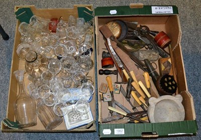 Lot 1062 - Assorted kitchenalia including cutlery, herb chopper, sugar nip, trivet, pestles, mortar,...