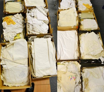 Lot 1072 - A large quantity of white table linen, embroidered items, teapot covers, linen table mats,...