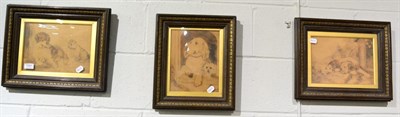 Lot 1091 - A set of three Victorian pokerwork pictures of dogs, bearing various labels, in period frames (3)