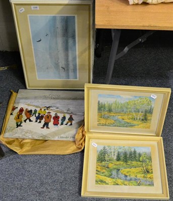 Lot 1096 - Miscellaneous including a silhouette of a horse drawn carriage, unframed; with other paintings...