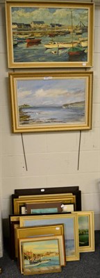 Lot 1098 - J Wallace, A harbour scene, oil on canvas, signed lower right, together with a collection of...