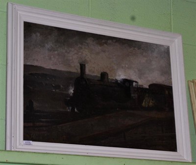 Lot 1115 - Ernest Burnett Hood (1932-1988), Steam train, signed, oil on board, 51cm by 94cm