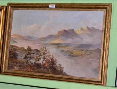 Lot 1129 - F Y Jamieson (20th Century Scottish), Highland scene with sunset over a loch, oil on canvas