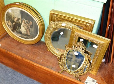 Lot 1136 - Two engravings in gilt frames and five mirrors