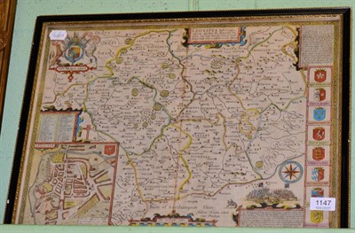 Lot 1147 - John Speed , Map of Leicester, both Countye and Citie, 1610 [circa 1614], hand coloured, in a frame