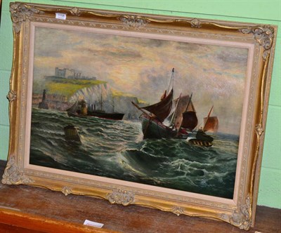 Lot 1158 - Follower of William Thornley (fl.1859-1898) Shipping off Dover, with sailboats and steamship,...