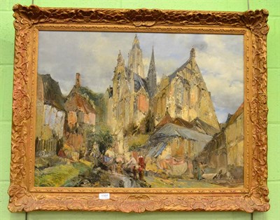 Lot 1164 - French School, Townscape with church, oil on canvas