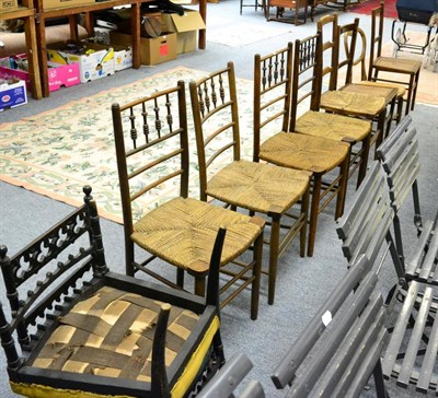 Lot 1176 - Four bobbin turned rush seated chairs and nine other chairs/stool (13)