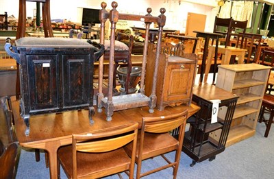 Lot 1199 - A group of furniture comprising; a revolving bookcase (a.f.), a late Victorian oak coal...