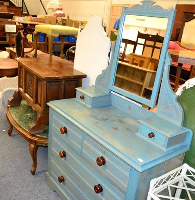 Lot 1202 - A painted pine dressing chest, a carved blanket box and a marble topped coffee table (3)