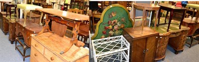 Lot 1203 - A coffee table, a dressing table stool on ball and claw feet, an occasional table, a triptych...