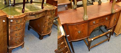 Lot 1204 - A reproduction mahogany leather inset kneehole desk together with a reproduction mahogany sideboard