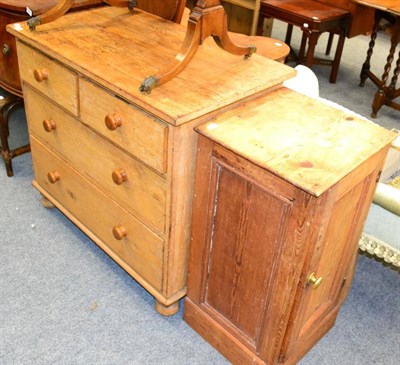 Lot 1205 - A pine pot cupboard together with a pine three height chest of drawers