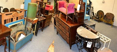 Lot 1206 - A group of furniture comprising; an early 20th century mahogany dressing chest, an aesthetic period