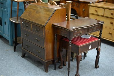 Lot 1209 - A reproduction bureau and a similar fold over card table and stool (3)